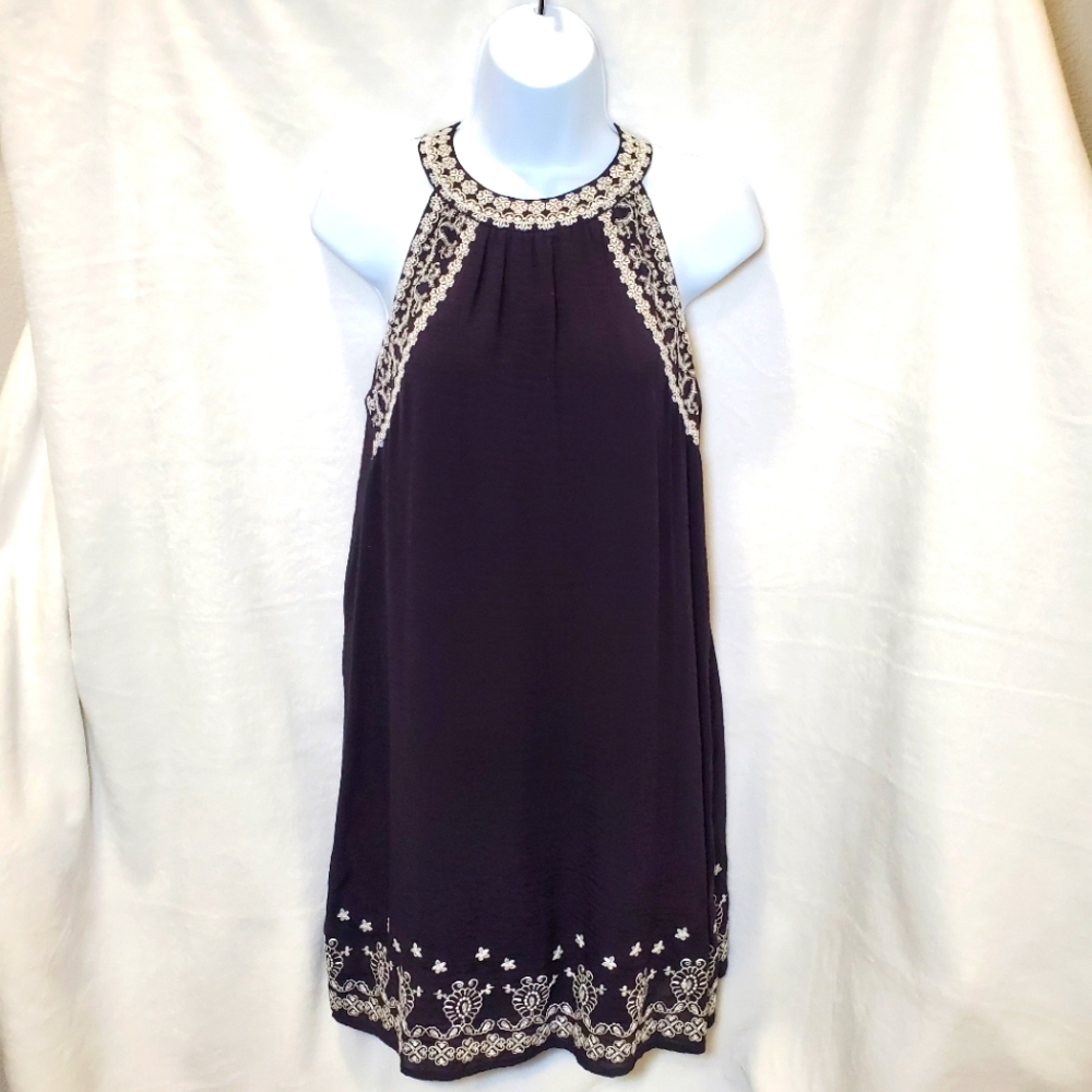 Embroidered Halter Neck Dress, Black, Size XS - Picture 1 of 9
